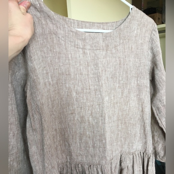 ❣️sold❣️lenok linen Brown Dress Size Small Knee Length Pockets - Picture 3 of 10